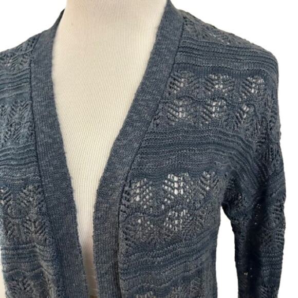 LC Lauren Conrad Pointelle Open-Front Long Cardigan in Deep Sapphire. Size M. - Picture 3 of 9